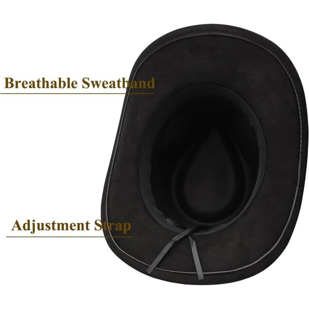 Unisex Black C 100% Polyester Western Bull Skull Buckle Band Cowboy Felt Hat - Picture 5 of 5